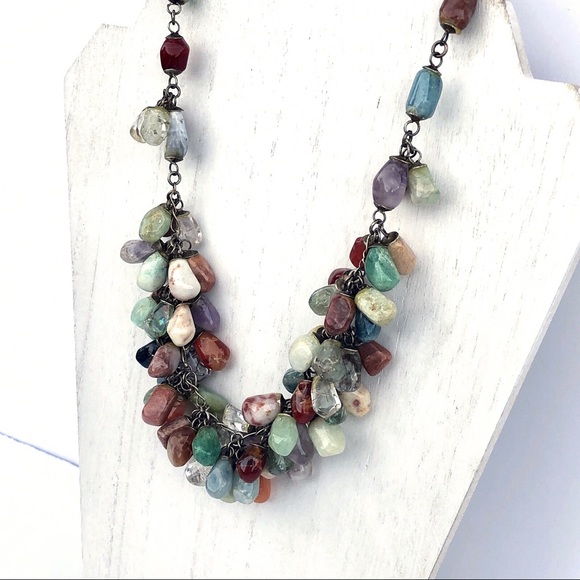 Multicolored Real Stone Beaded Necklace - Picture 2 of 10